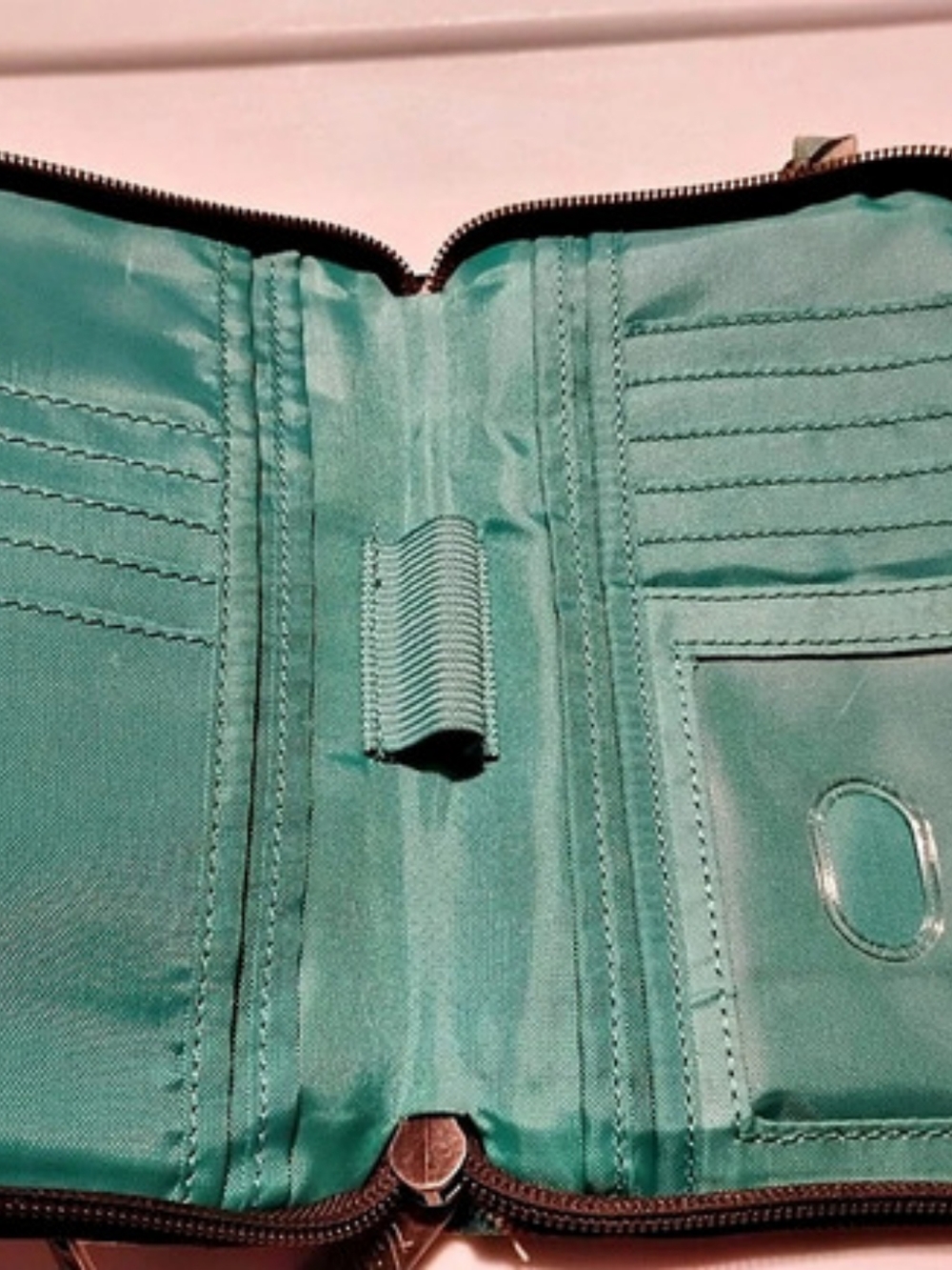 Thirty One Geometric Zip Wallet in Green & Pink - Picture 2 of 6